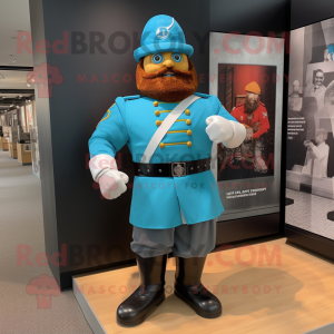 Turquoise Civil War Soldier mascot costume character dressed with a Rash Guard and Digital watches