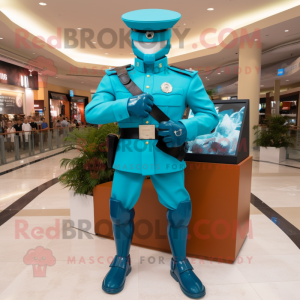 Turquoise Civil War Soldier mascot costume character dressed with a Rash Guard and Digital watches