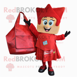 Red Nachos mascot costume character dressed with a Blouse and Handbags