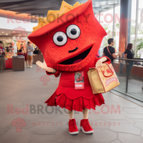 Red Nachos mascot costume character dressed with a Blouse and Handbags