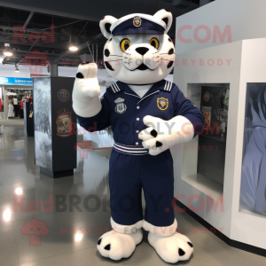Navy Tiger mascot costume character dressed with a T-Shirt and Shoe laces