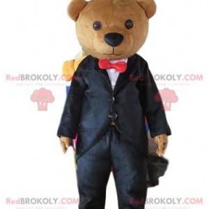 Mascote ursinho fantasiado, urso elegante, empresário -