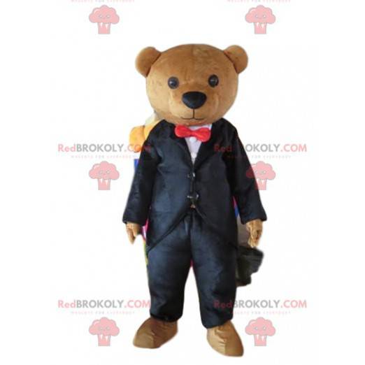Mascote ursinho fantasiado, urso elegante, empresário -
