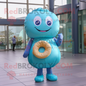 Cyan Donut maskot kostume...