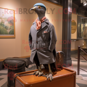 Black Passenger Pigeon mascot costume character dressed with a Trousers and Lapel pins