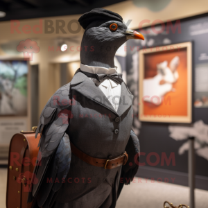 Black Passenger Pigeon mascot costume character dressed with a Trousers and Lapel pins