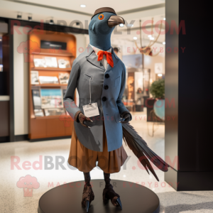 Black Passenger Pigeon mascot costume character dressed with a Trousers and Lapel pins