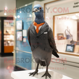 Black Passenger Pigeon mascot costume character dressed with a Trousers and Lapel pins