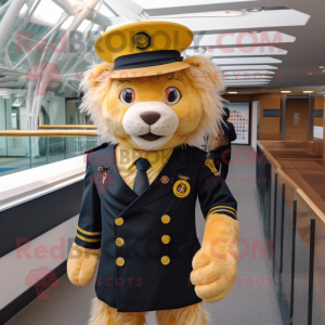 Gold Lion mascot costume character dressed with a Oxford Shirt and Berets