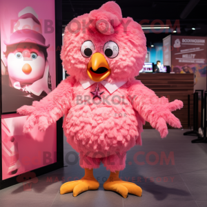 Pink Fried Chicken mascot costume character dressed with a Shorts and Necklaces