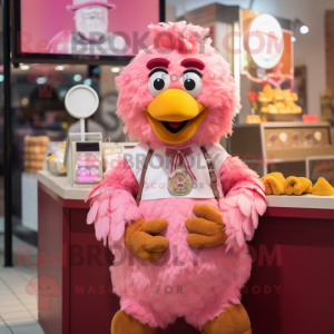 Pink Fried Chicken mascot costume character dressed with a Shorts and Necklaces