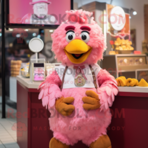 Pink Fried Chicken mascot costume character dressed with a Shorts and Necklaces