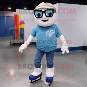 White Pair Of Ice Skates mascot costume character dressed with a Flare Jeans and Eyeglasses
