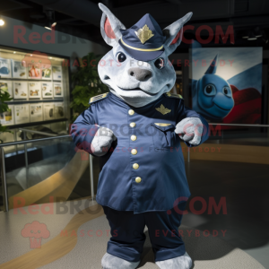 Navy Rhinoceros mascot costume character dressed with a A-Line Dress and Keychains