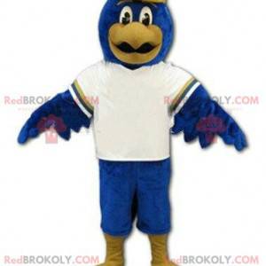 Mascota águila deportiva, disfraz de pájaro azul, pájaro