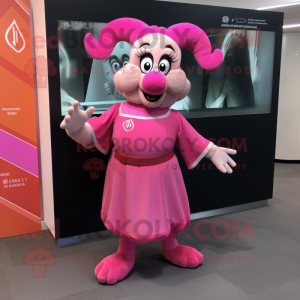 Pink Ram mascot costume character dressed with a Sheath Dress and Wraps