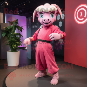 Pink Ram mascot costume character dressed with a Sheath Dress and Wraps