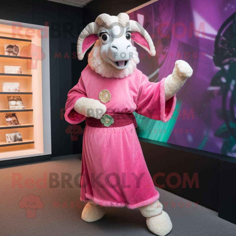 Pink Ram mascot costume character dressed with a Sheath Dress and Wraps