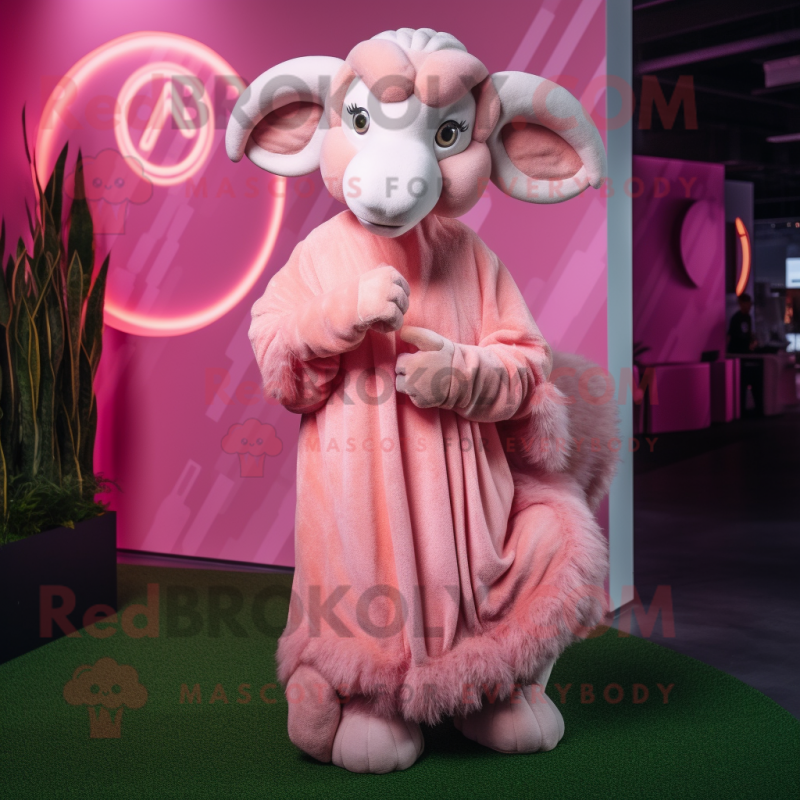 Pink Ram mascot costume character dressed with a Sheath Dress and Wraps