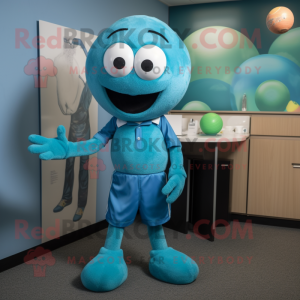 Turquoise Juggle mascot costume character dressed with a Polo Tee and Tie pins