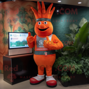 Red Carrot mascot costume character dressed with a Rash Guard and Bracelet watches