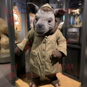 Black Rhinoceros mascot costume character dressed with a Parka and Pocket squares