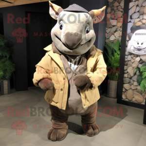 Black Rhinoceros mascot costume character dressed with a Parka and Pocket squares