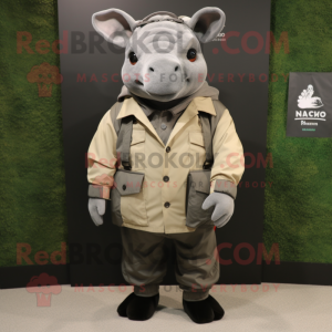 Black Rhinoceros mascot costume character dressed with a Parka and Pocket squares
