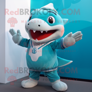 Turkos Shark maskot kostym...