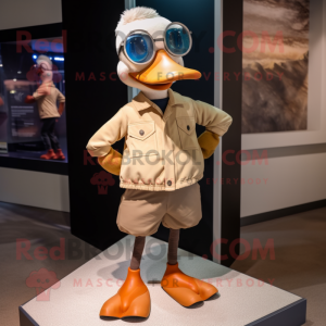 Tan Geese mascot costume character dressed with a Jeggings and Eyeglasses