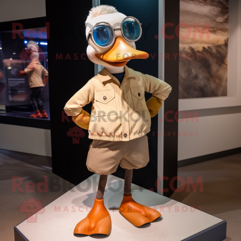Tan Geese mascot costume character dressed with a Jeggings and Eyeglasses Tan Geese mascot costume character dressed with a Jeggings and Eyeglasses