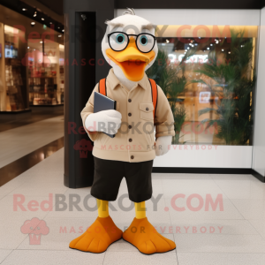 Tan Geese mascot costume character dressed with a Jeggings and Eyeglasses