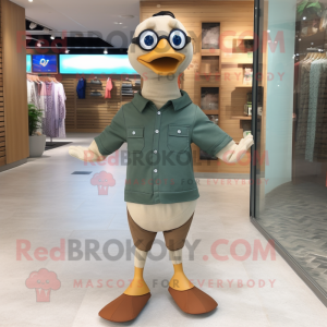 Tan Geese mascot costume character dressed with a Jeggings and Eyeglasses