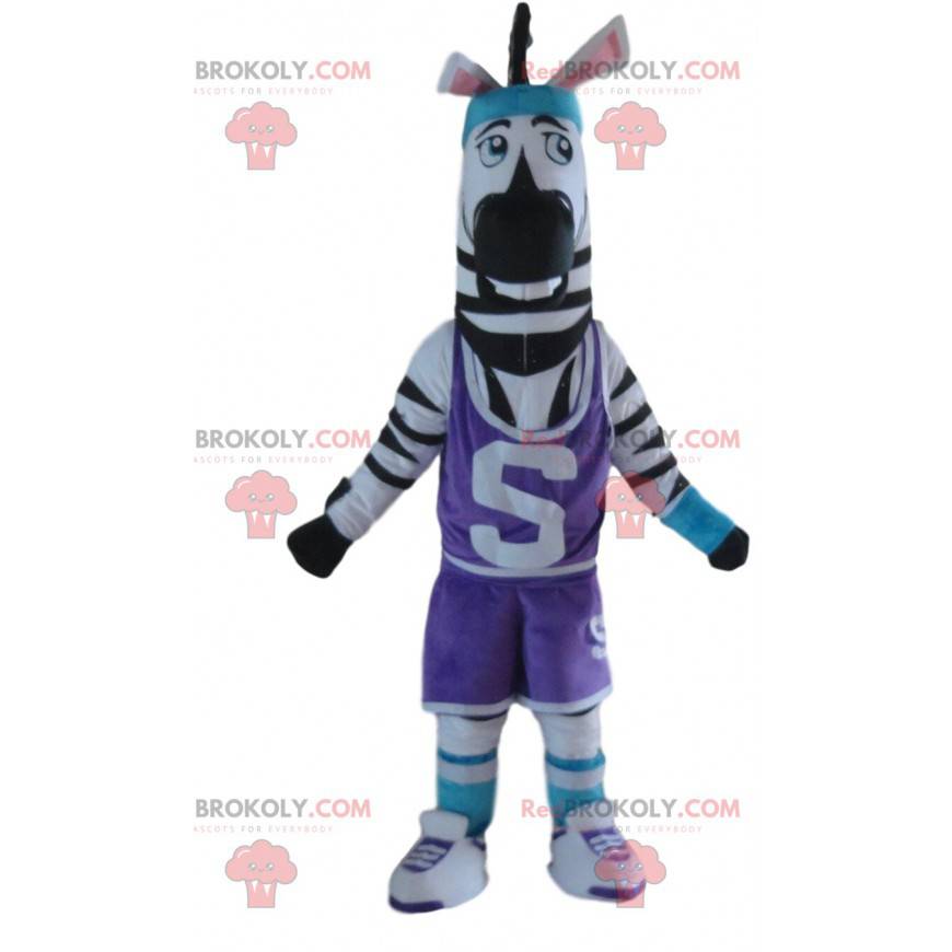 Mascotte de zèbre en tenue de sport, costume d'animal sportif -