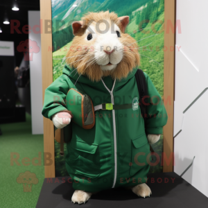 Forest Green Guinea Pig mascot costume character dressed with a Windbreaker and Wallets