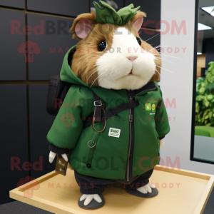 Forest Green Guinea Pig mascot costume character dressed with a Windbreaker and Wallets