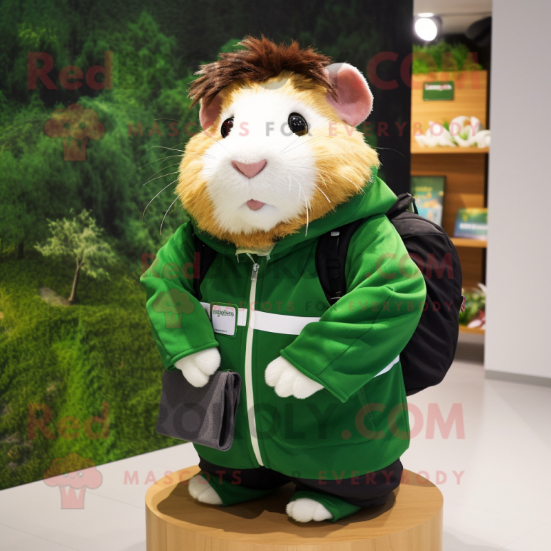 Forest Green Guinea Pig mascot costume character dressed with a Windbreaker and Wallets