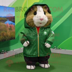 Forest Green Guinea Pig mascot costume character dressed with a Windbreaker and Wallets