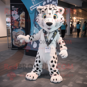 White Cheetah mascot costume character dressed with a Joggers and Keychains