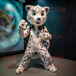 White Cheetah mascot costume character dressed with a Joggers and Keychains