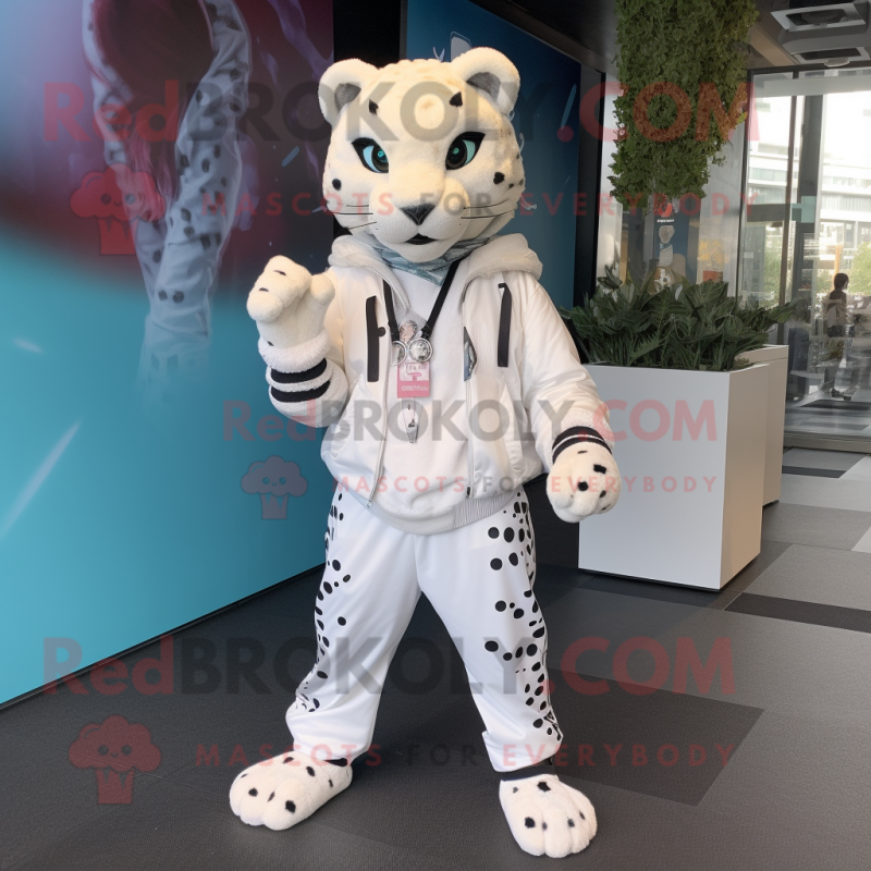 White Cheetah mascot costume character dressed with a Joggers and Keychains White Cheetah mascot costume character dressed with a Joggers and Keychains