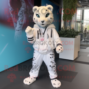 White Cheetah mascot costume character dressed with a Joggers and Keychains