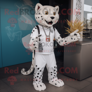 Hvid Cheetah maskot kostume...
