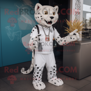 Vit Cheetah maskot kostym...