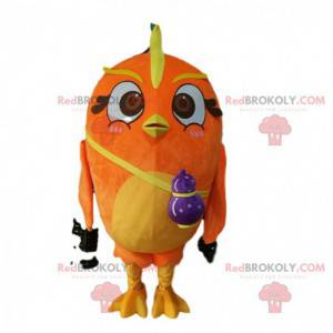 Mascotte de gros oiseau orange, costume d'oiseau coloré -