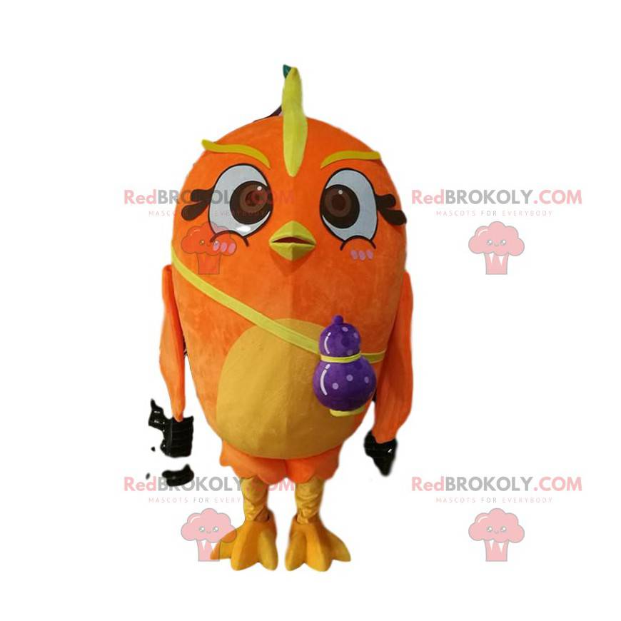 Großes orangefarbenes Vogelmaskottchen, buntes Vogelkostüm -