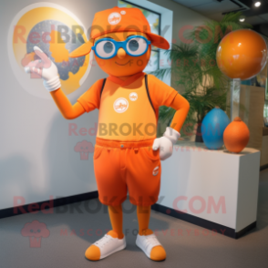 Orange Pendant mascot costume character dressed with a Bermuda Shorts and Eyeglasses