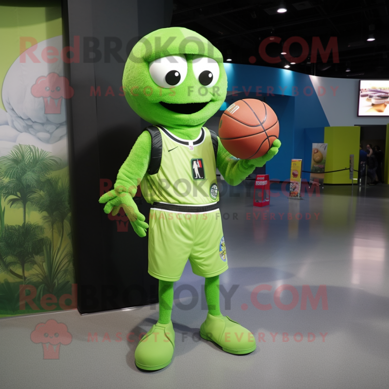 Lime Green Basketball Ball mascot costume character dressed with a Cargo Pants and Wraps Lime Green Basketball Ball mascot costume character dressed with a Cargo Pants and Wraps