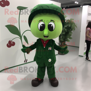 Forest Green Cherry mascot costume character dressed with a Shorts and Brooches