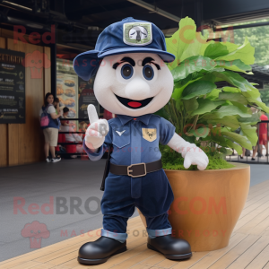 Navy Apple mascot costume character dressed with a Denim Shorts and Caps